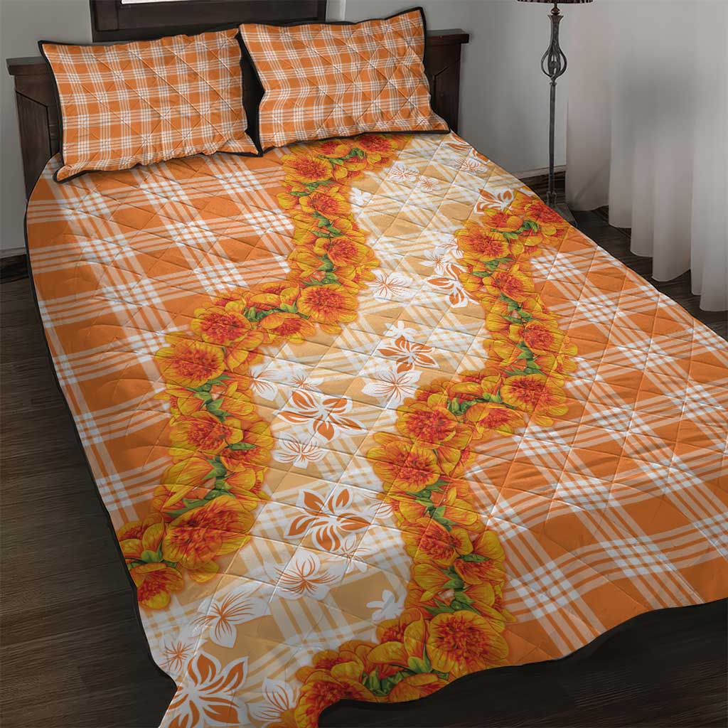 Orange Hawaii Palaka Quilt Bed Set Hawaiian Ilima Lei