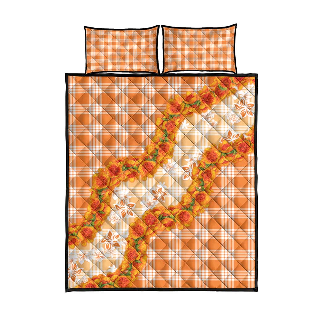 Orange Hawaii Palaka Quilt Bed Set Hawaiian Ilima Lei