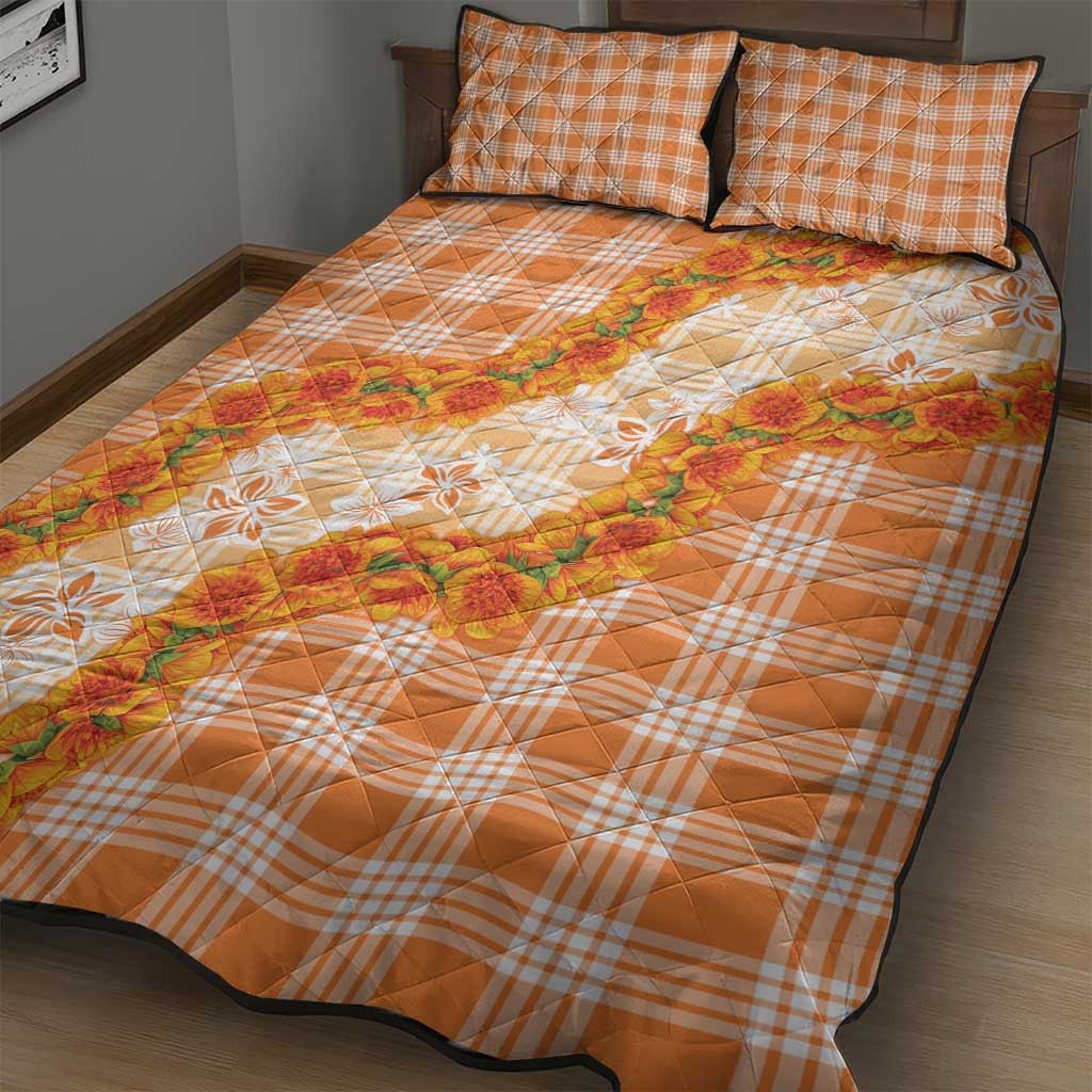 Orange Hawaii Palaka Quilt Bed Set Hawaiian Ilima Lei