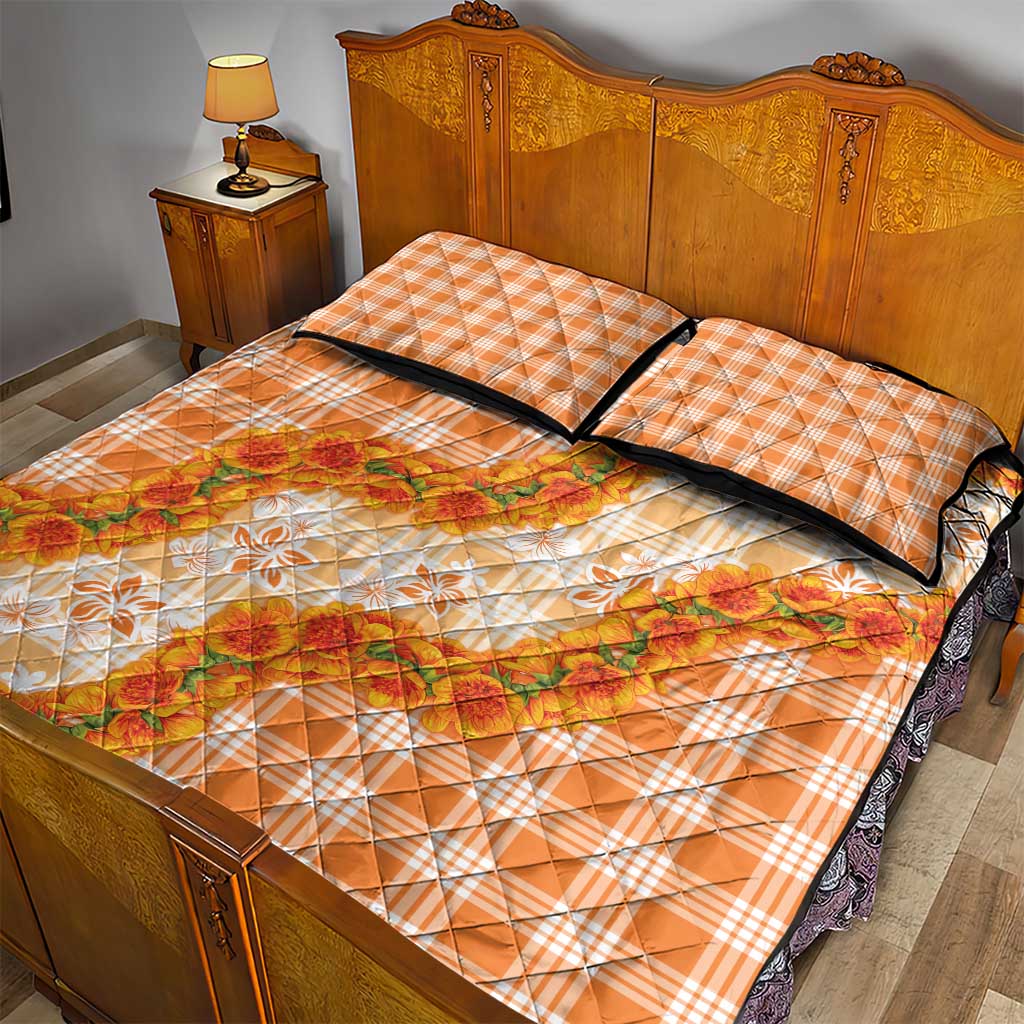 Orange Hawaii Palaka Quilt Bed Set Hawaiian Ilima Lei