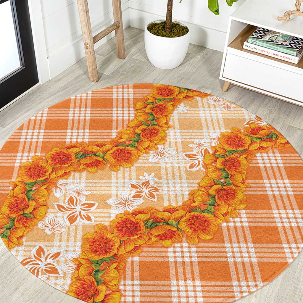Orange Hawaii Palaka Round Carpet Hawaiian Ilima Lei