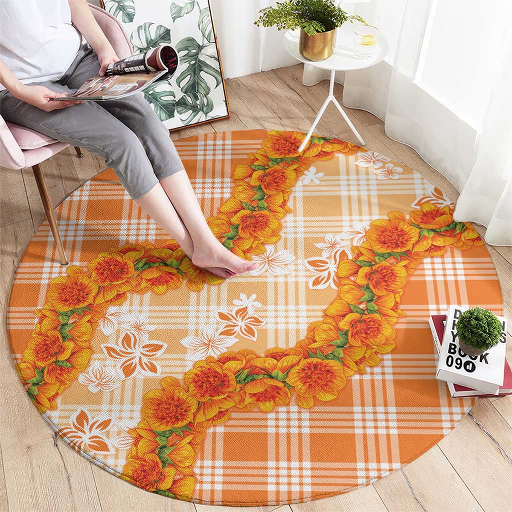 Orange Hawaii Palaka Round Carpet Hawaiian Ilima Lei