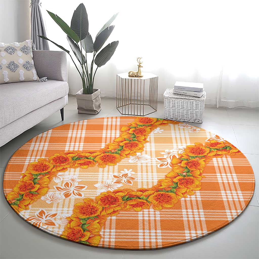 Orange Hawaii Palaka Round Carpet Hawaiian Ilima Lei