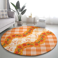 Orange Hawaii Palaka Round Carpet Hawaiian Ilima Lei