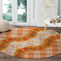 Orange Hawaii Palaka Round Carpet Hawaiian Ilima Lei