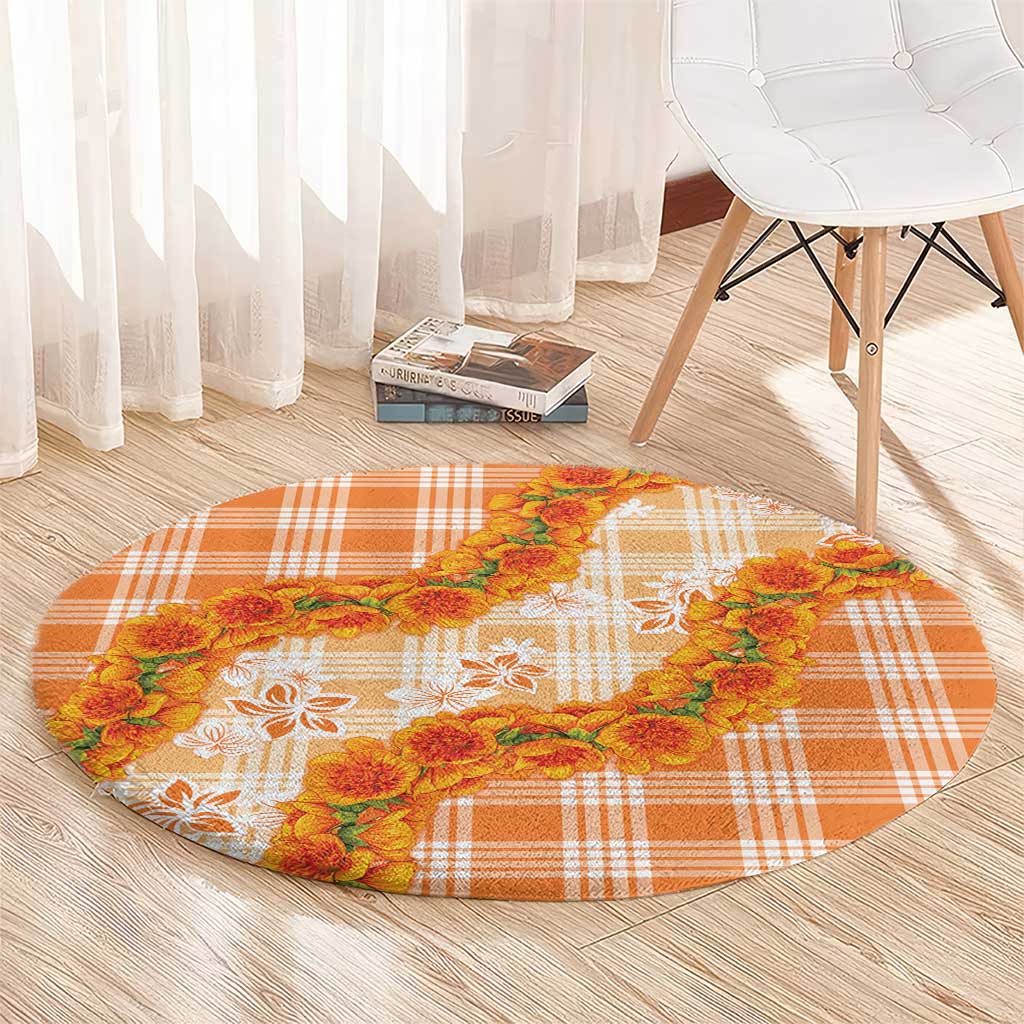 Orange Hawaii Palaka Round Carpet Hawaiian Ilima Lei