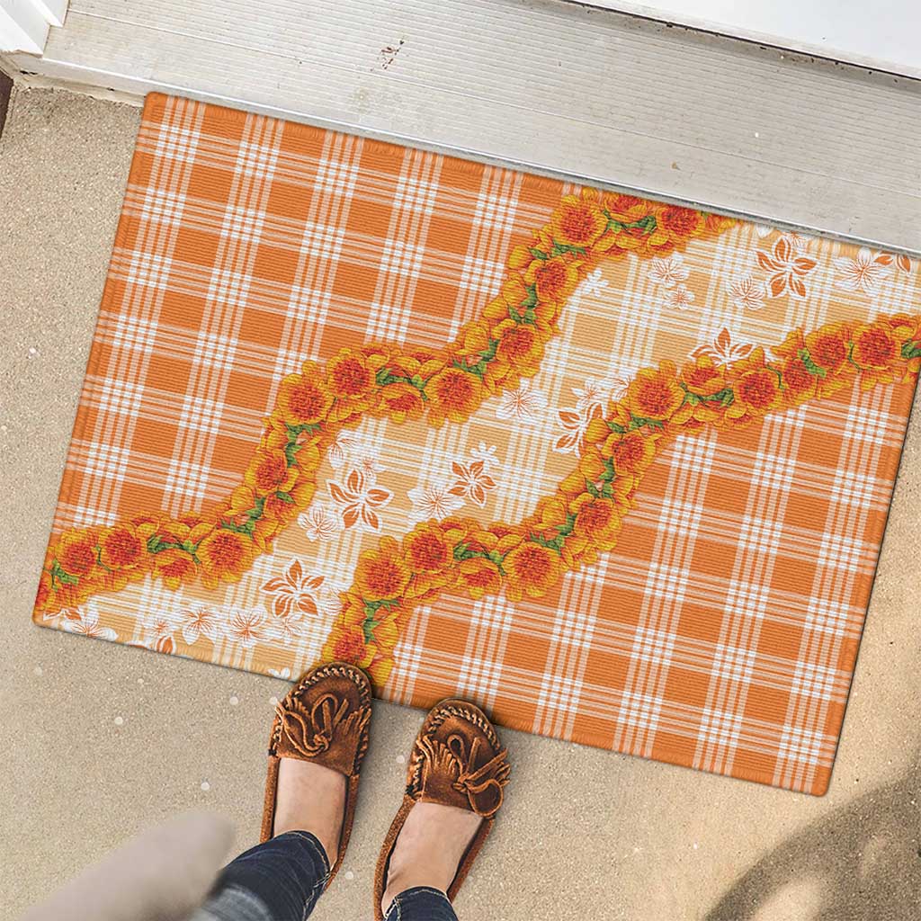 Orange Hawaii Palaka Rubber Doormat Hawaiian Ilima Lei LT05 - Polynesian Pride