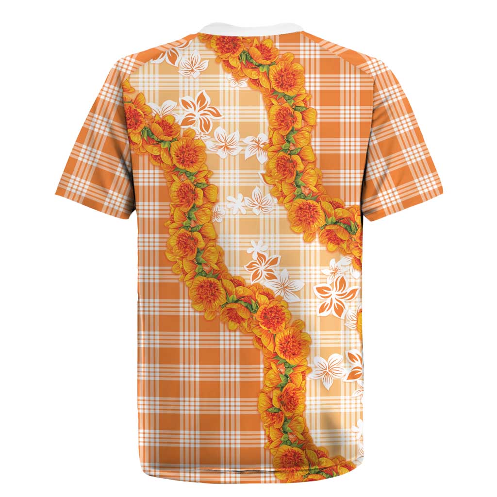 Orange Hawaii Palaka Rugby Jersey Hawaiian Ilima Lei LT05 - Polynesian Pride