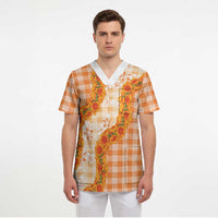 Orange Hawaii Palaka Scrub Top Hawaiian Ilima Lei LT05 - Polynesian Pride