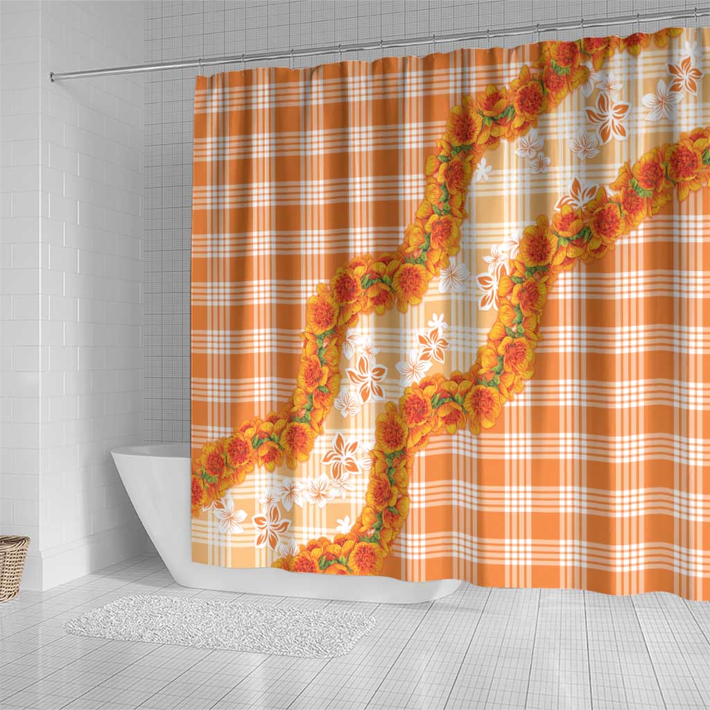 Orange Hawaii Palaka Shower Curtain Hawaiian Ilima Lei LT05 - Polynesian Pride