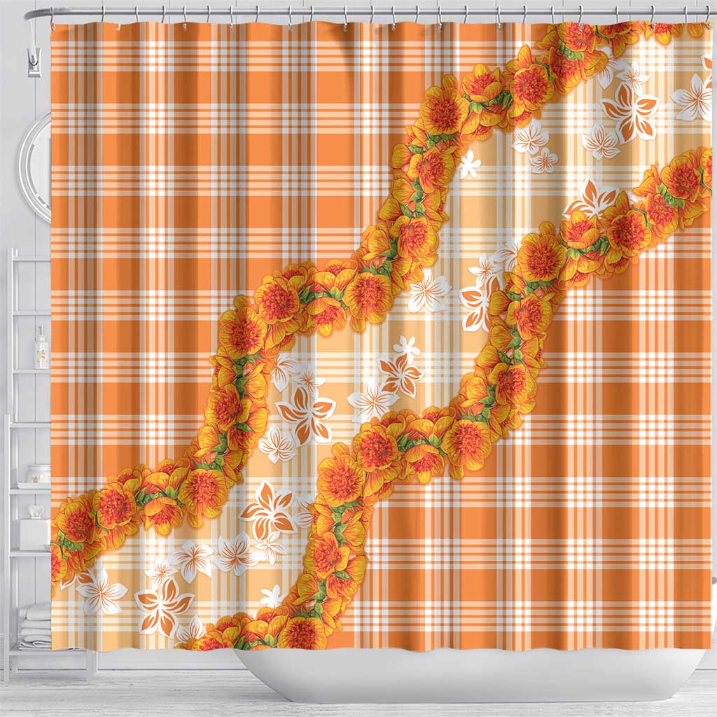 Orange Hawaii Palaka Shower Curtain Hawaiian Ilima Lei LT05 - Polynesian Pride