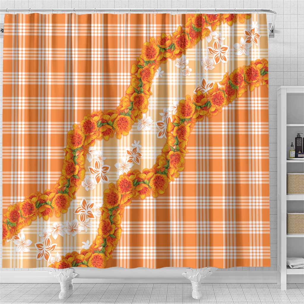 Orange Hawaii Palaka Shower Curtain Hawaiian Ilima Lei LT05 - Polynesian Pride