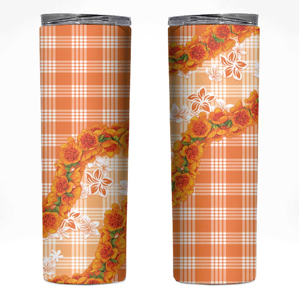 Orange Hawaii Palaka Skinny Tumbler Hawaiian Ilima Lei LT05 Orange - Polynesian Pride