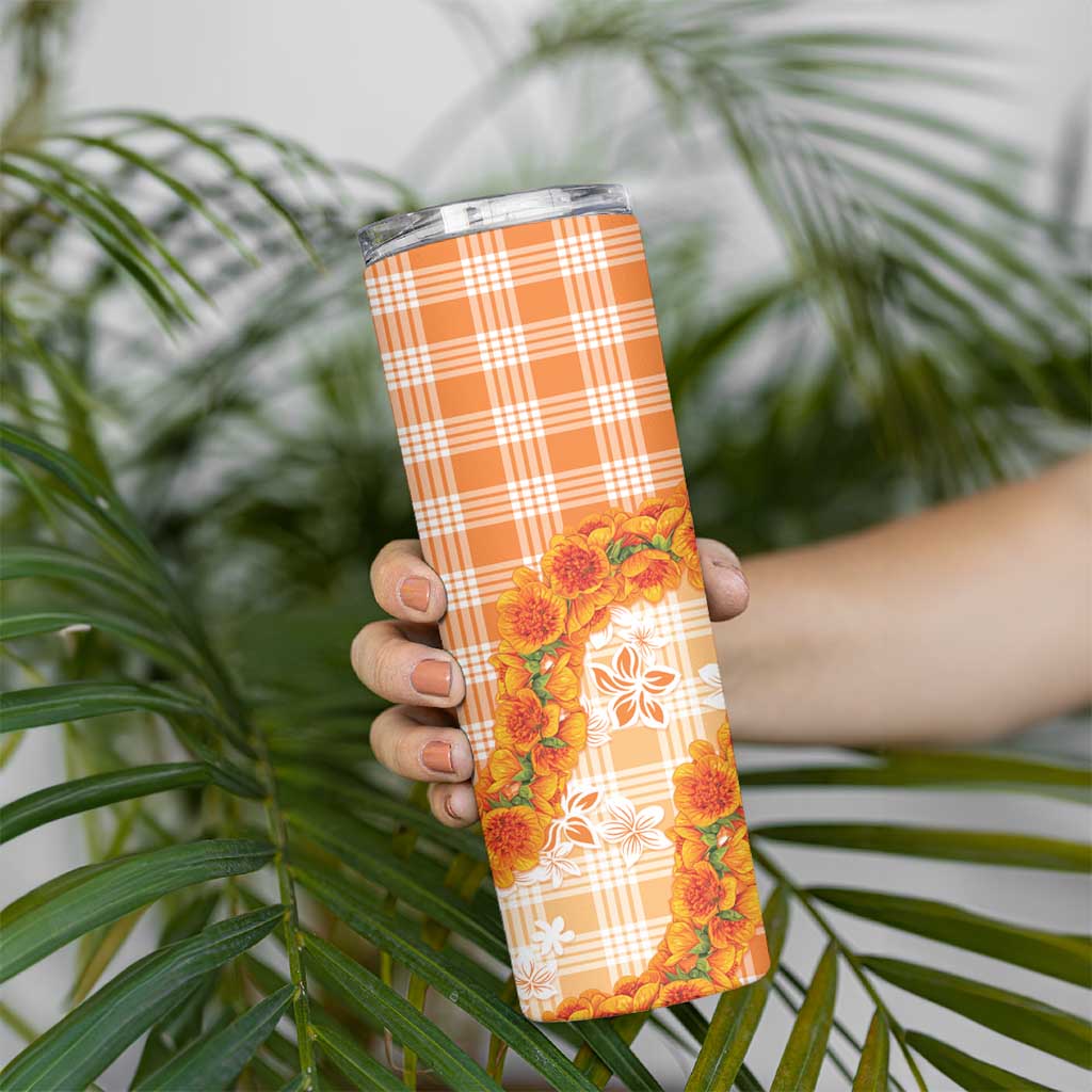 Orange Hawaii Palaka Skinny Tumbler Hawaiian Ilima Lei LT05 - Polynesian Pride