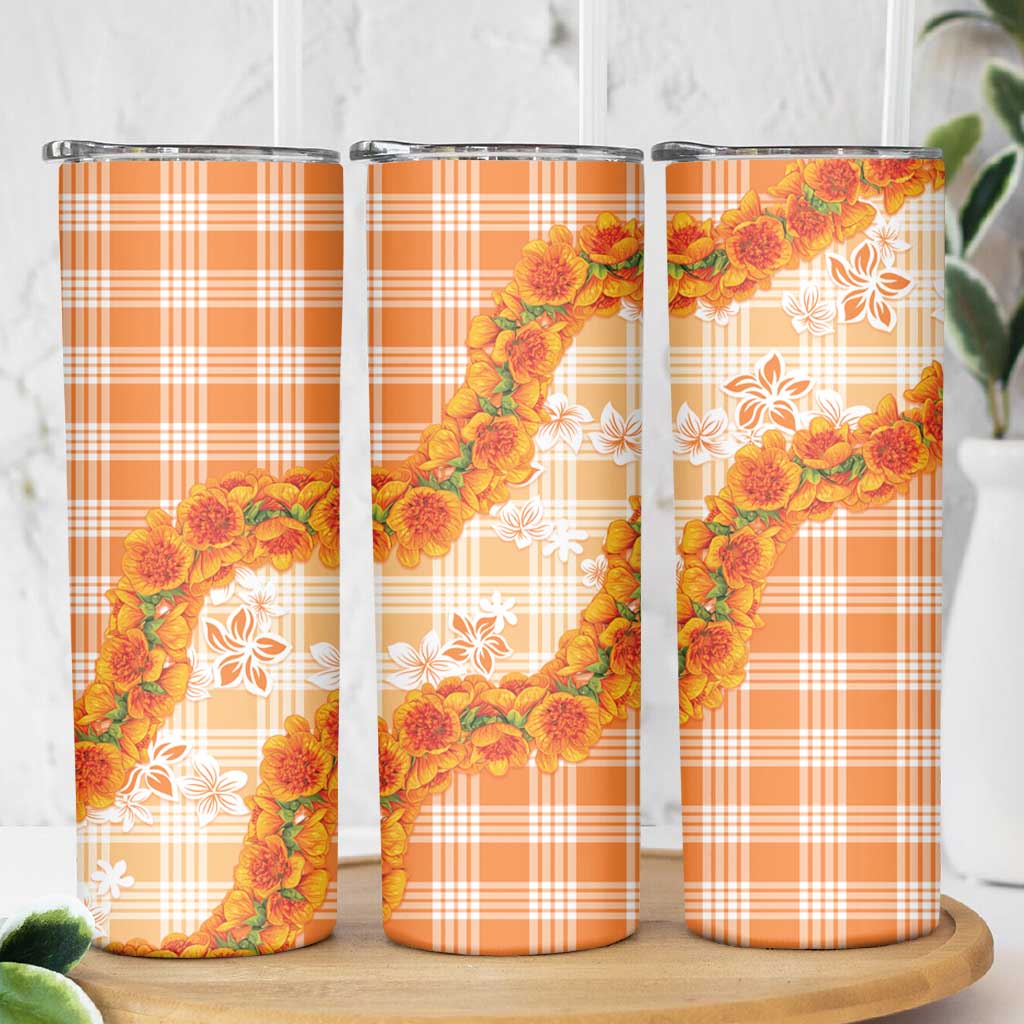 Orange Hawaii Palaka Skinny Tumbler Hawaiian Ilima Lei LT05 - Polynesian Pride