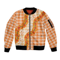 Orange Hawaii Palaka Sleeve Zip Bomber Jacket Hawaiian Ilima Lei LT05 Unisex Orange - Polynesian Pride