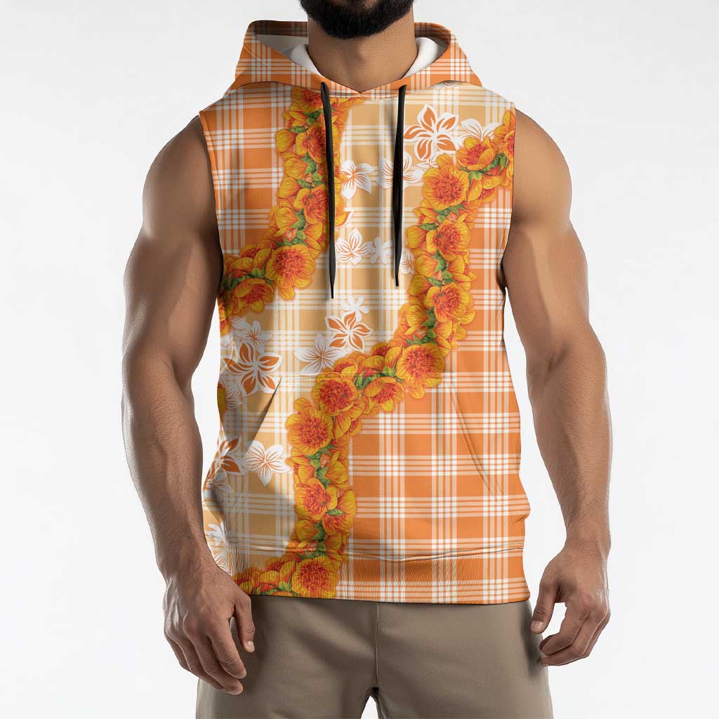 Orange Hawaii Palaka Sleeveless Hoodie Hawaiian Ilima Lei LT05 - Polynesian Pride