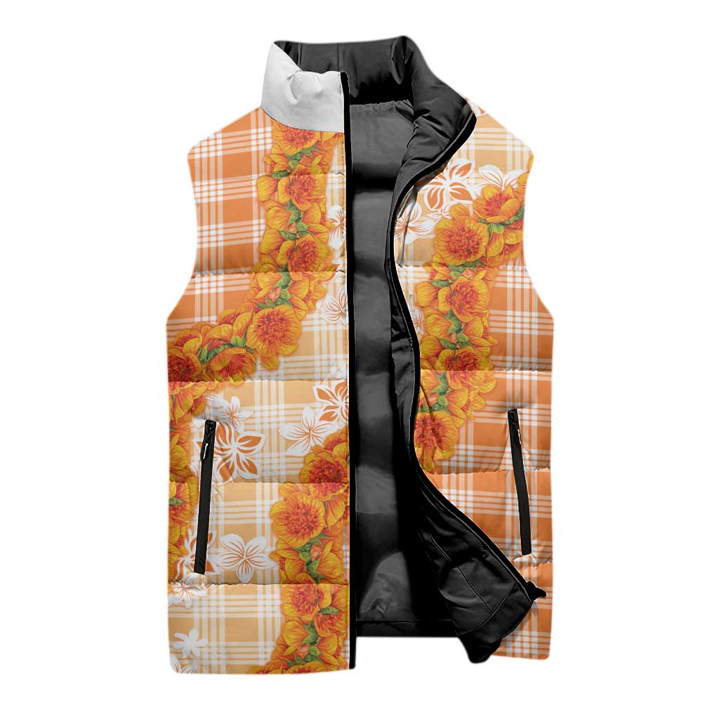 Orange Hawaii Palaka Sleeveless Puffer Jacket Hawaiian Ilima Lei LT05 - Polynesian Pride