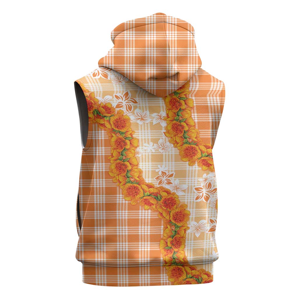 Orange Hawaii Palaka Sleeveless Zip Hoodie Hawaiian Ilima Lei LT05 - Polynesian Pride