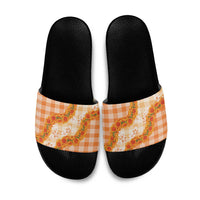 Orange Hawaii Palaka Slide Sandals Hawaiian Ilima Lei LT05 Orange - Polynesian Pride
