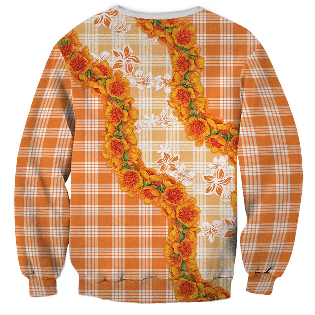 Orange Hawaii Palaka Sweatshirt Hawaiian Ilima Lei LT05 - Polynesian Pride