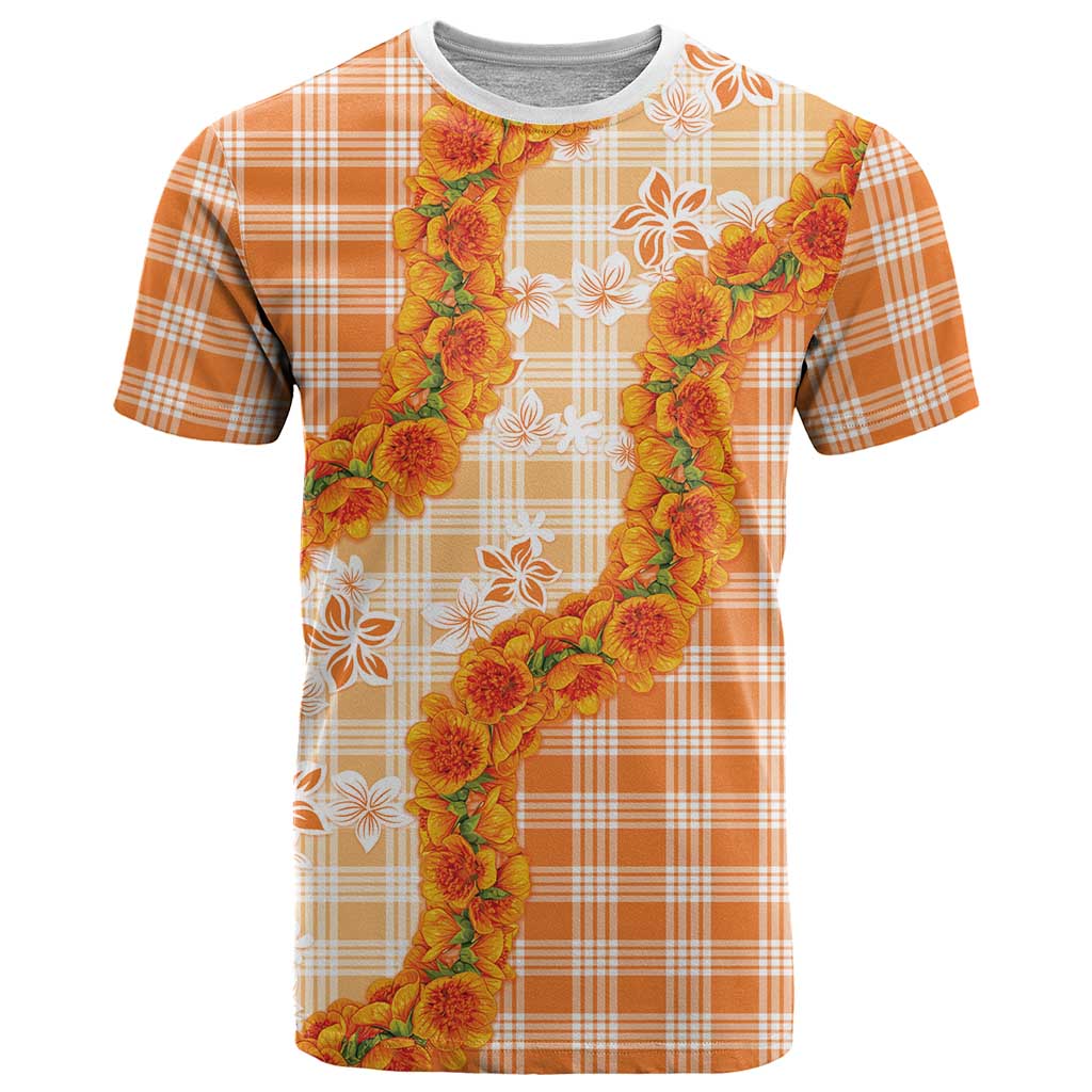 Orange Hawaii Palaka T Shirt Hawaiian Ilima Lei