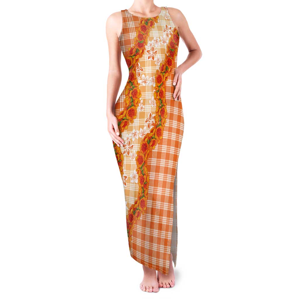 Orange Hawaii Palaka Tank Maxi Dress Hawaiian Ilima Lei LT05 Women Orange - Polynesian Pride