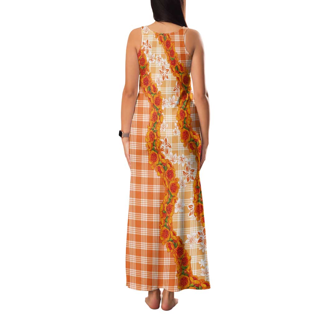 Orange Hawaii Palaka Tank Maxi Dress Hawaiian Ilima Lei LT05 - Polynesian Pride