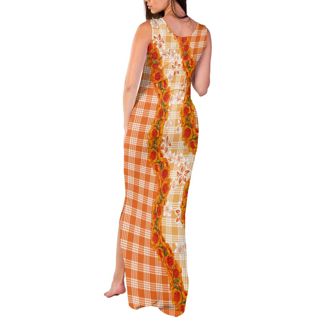 Orange Hawaii Palaka Tank Maxi Dress Hawaiian Ilima Lei LT05 - Polynesian Pride