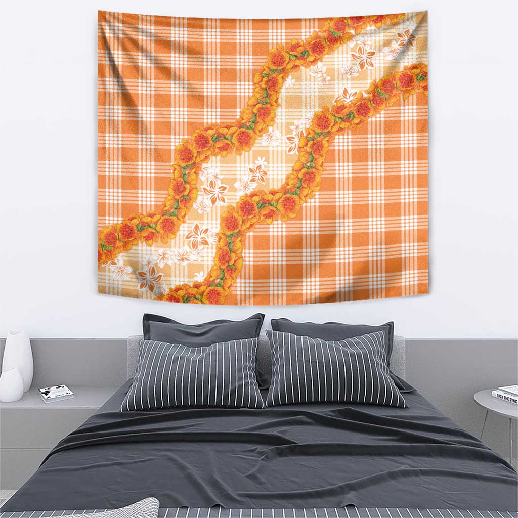 Orange Hawaii Palaka Tapestry Hawaiian Ilima Lei LT05 - Polynesian Pride