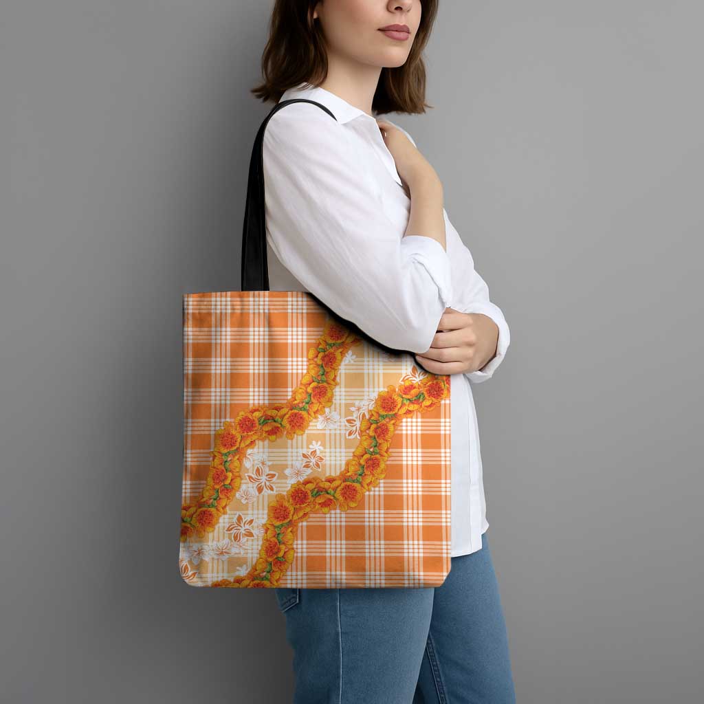 Orange Hawaii Palaka Tote Bag Hawaiian Ilima Lei LT05 - Polynesian Pride