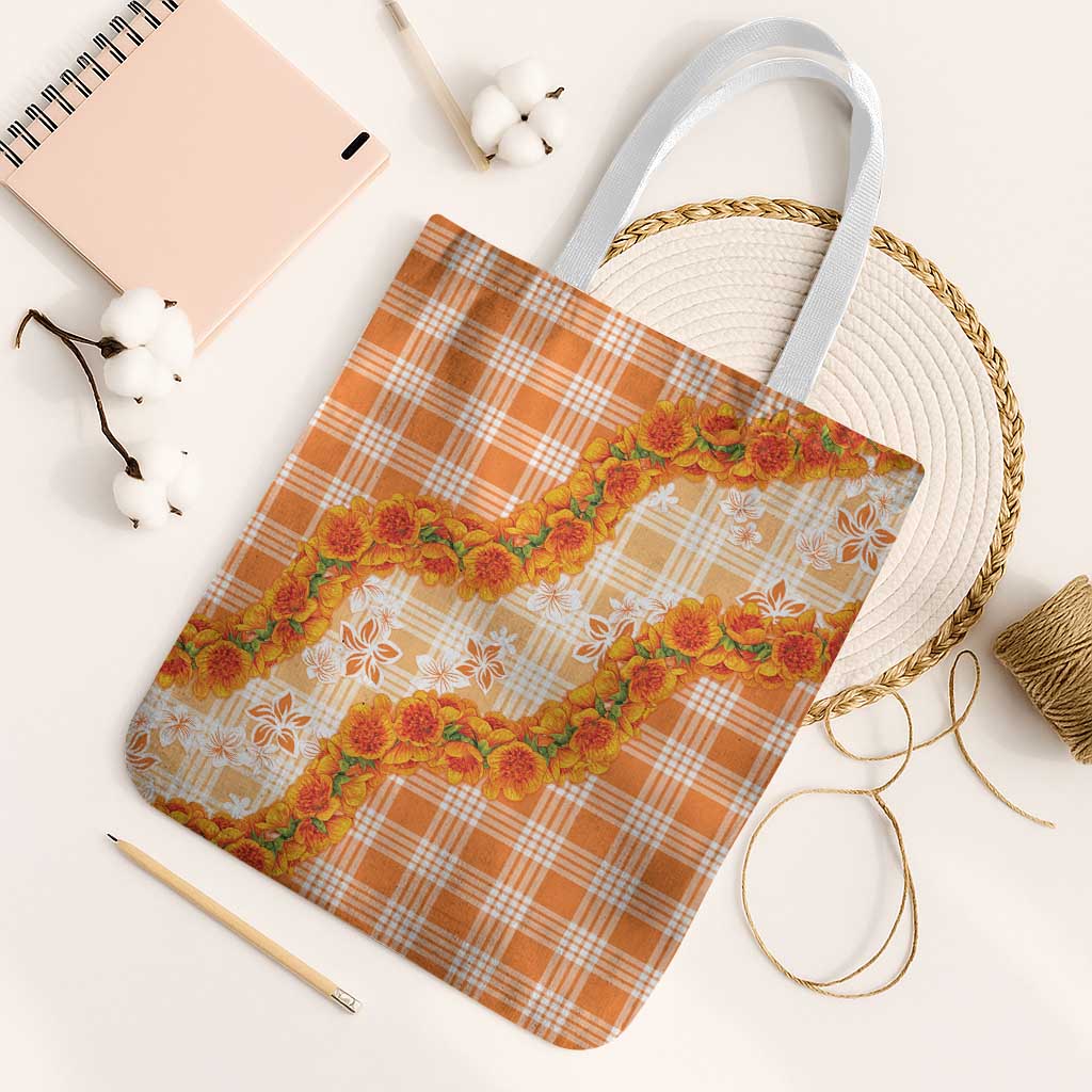 Orange Hawaii Palaka Tote Bag Hawaiian Ilima Lei LT05 White Strap One Size Orange - Polynesian Pride