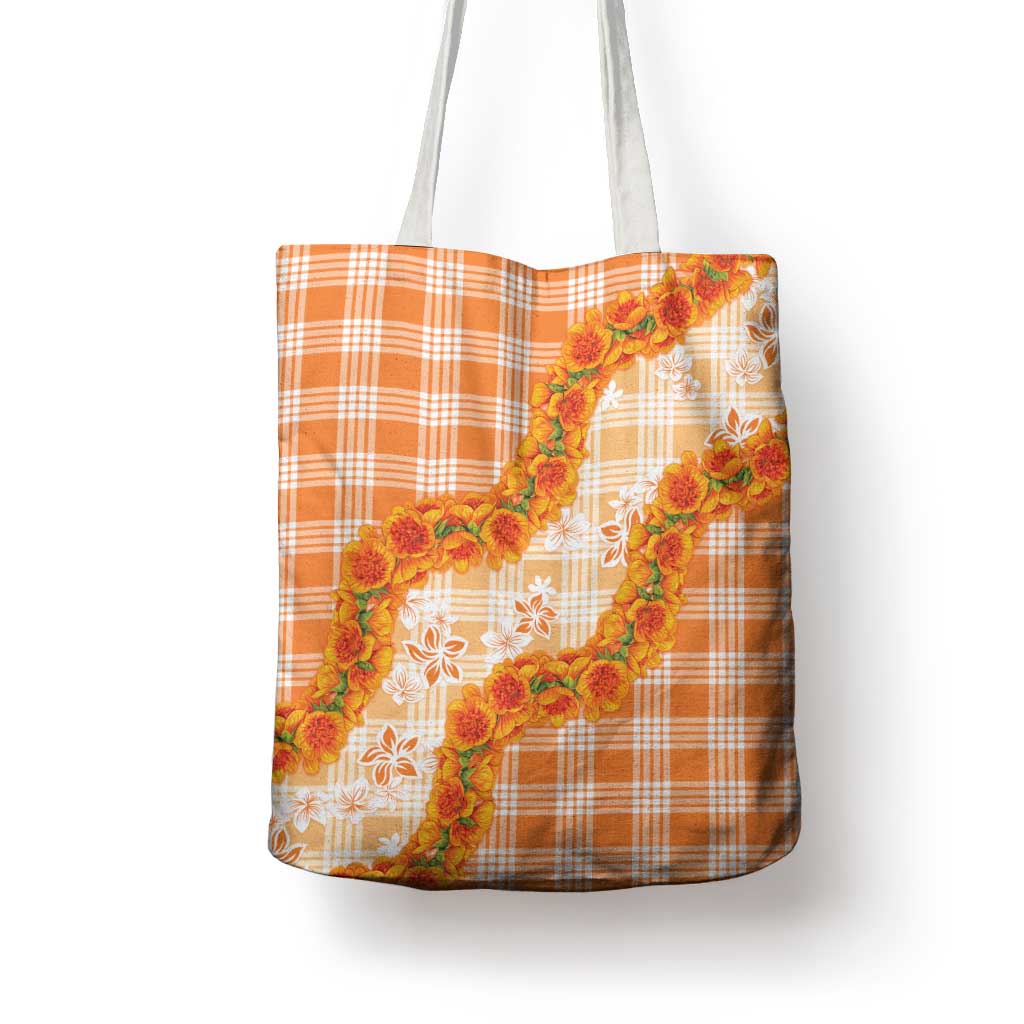 Orange Hawaii Palaka Tote Bag Hawaiian Ilima Lei LT05 - Polynesian Pride