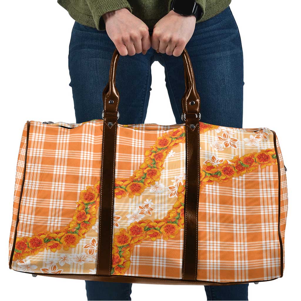 Orange Hawaii Palaka Travel Bag Hawaiian Ilima Lei