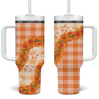 Orange Hawaii Palaka Tumbler With Handle Hawaiian Ilima Lei LT05 One Size: 40 oz Orange - Polynesian Pride