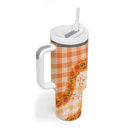 Orange Hawaii Palaka Tumbler With Handle Hawaiian Ilima Lei LT05 - Polynesian Pride