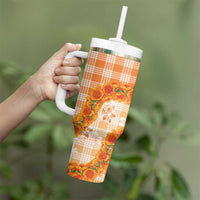 Orange Hawaii Palaka Tumbler With Handle Hawaiian Ilima Lei LT05 - Polynesian Pride