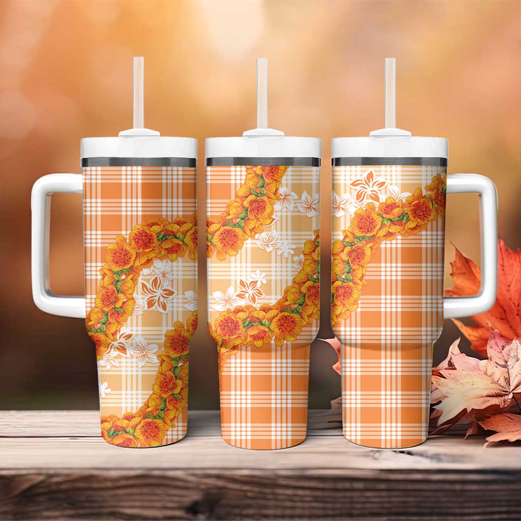 Orange Hawaii Palaka Tumbler With Handle Hawaiian Ilima Lei LT05 - Polynesian Pride