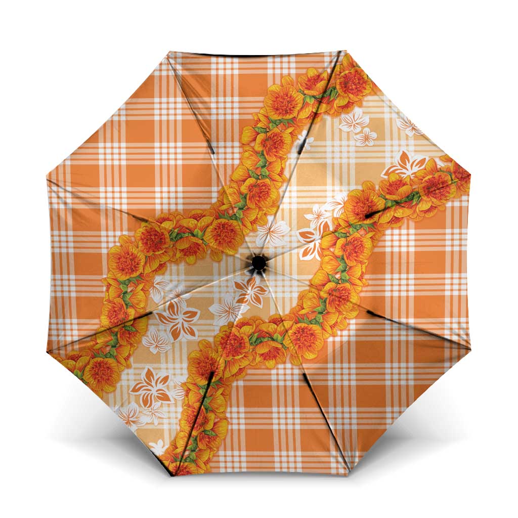 Orange Hawaii Palaka Umbrella Hawaiian Ilima Lei LT05 One Size Folded 11.42 inch Opened Diameter 37.4 inch Orange - Polynesian Pride