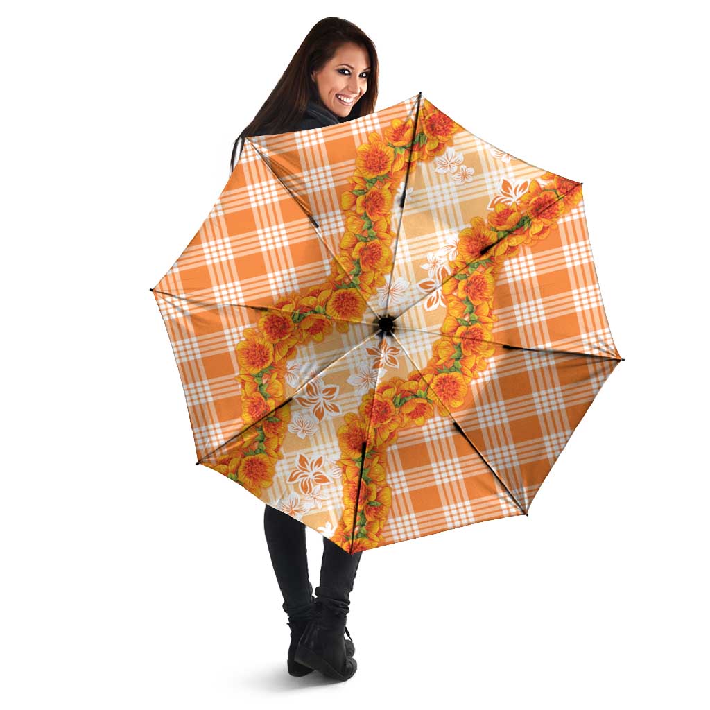 Orange Hawaii Palaka Umbrella Hawaiian Ilima Lei LT05 - Polynesian Pride