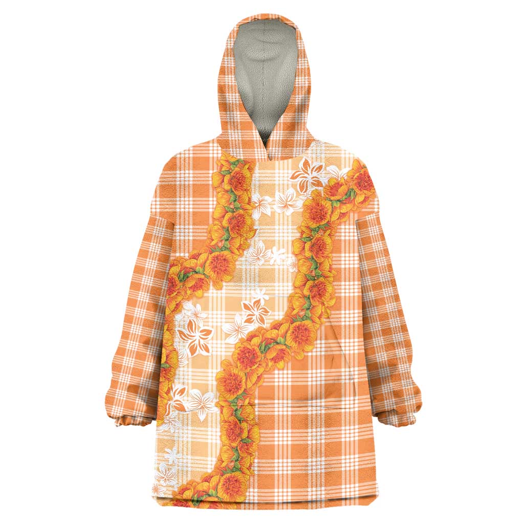 Orange Hawaii Palaka Wearable Blanket Hoodie Hawaiian Ilima Lei LT05 One Size Orange - Polynesian Pride
