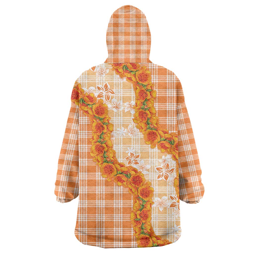 Orange Hawaii Palaka Wearable Blanket Hoodie Hawaiian Ilima Lei LT05 - Polynesian Pride