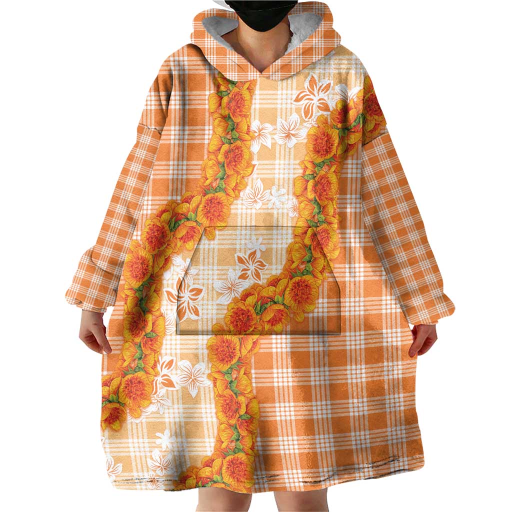 Orange Hawaii Palaka Wearable Blanket Hoodie Hawaiian Ilima Lei LT05 - Polynesian Pride