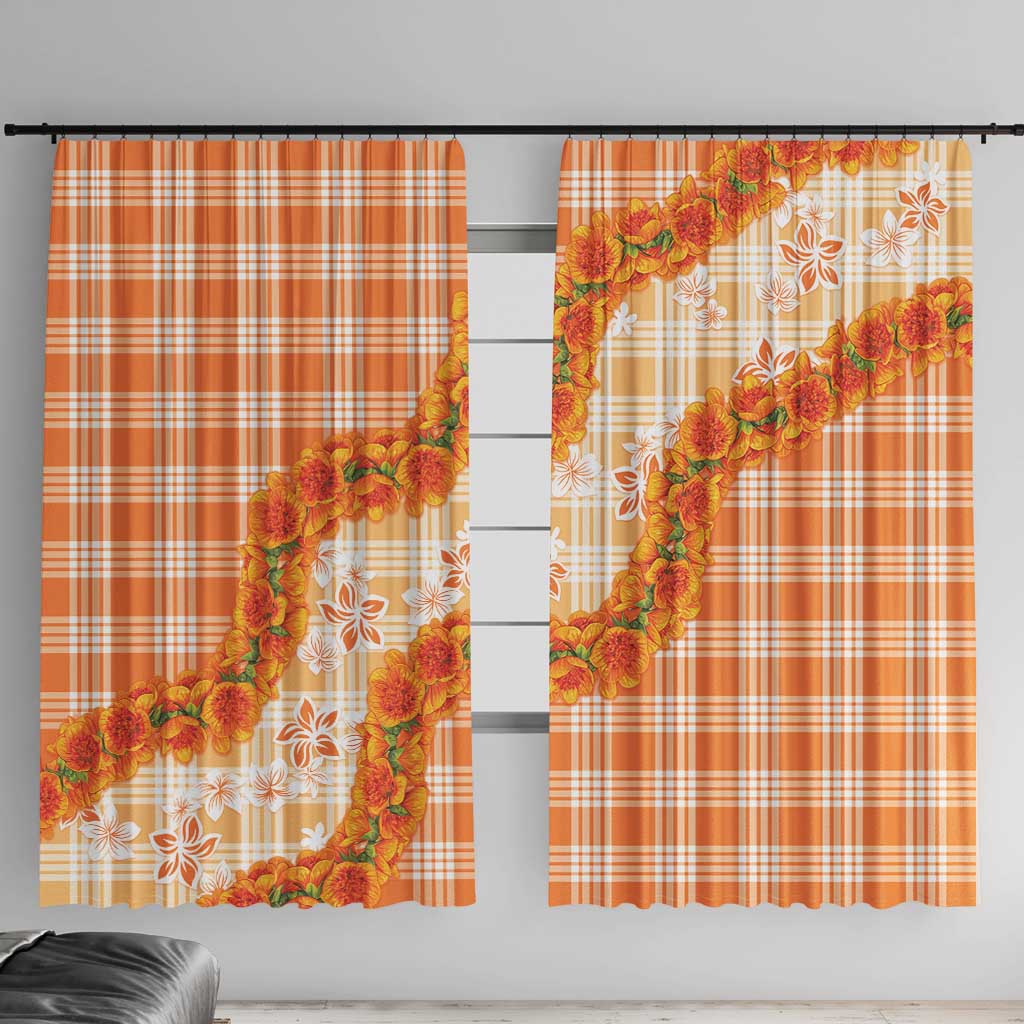 Orange Hawaii Palaka Window Curtain Hawaiian Ilima Lei LT05 With Hooks Orange - Polynesian Pride