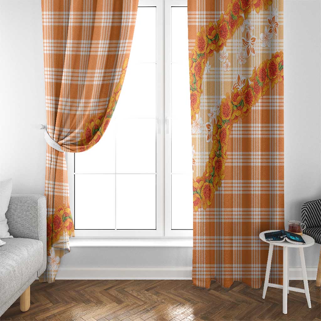 Orange Hawaii Palaka Window Curtain Hawaiian Ilima Lei LT05 - Polynesian Pride