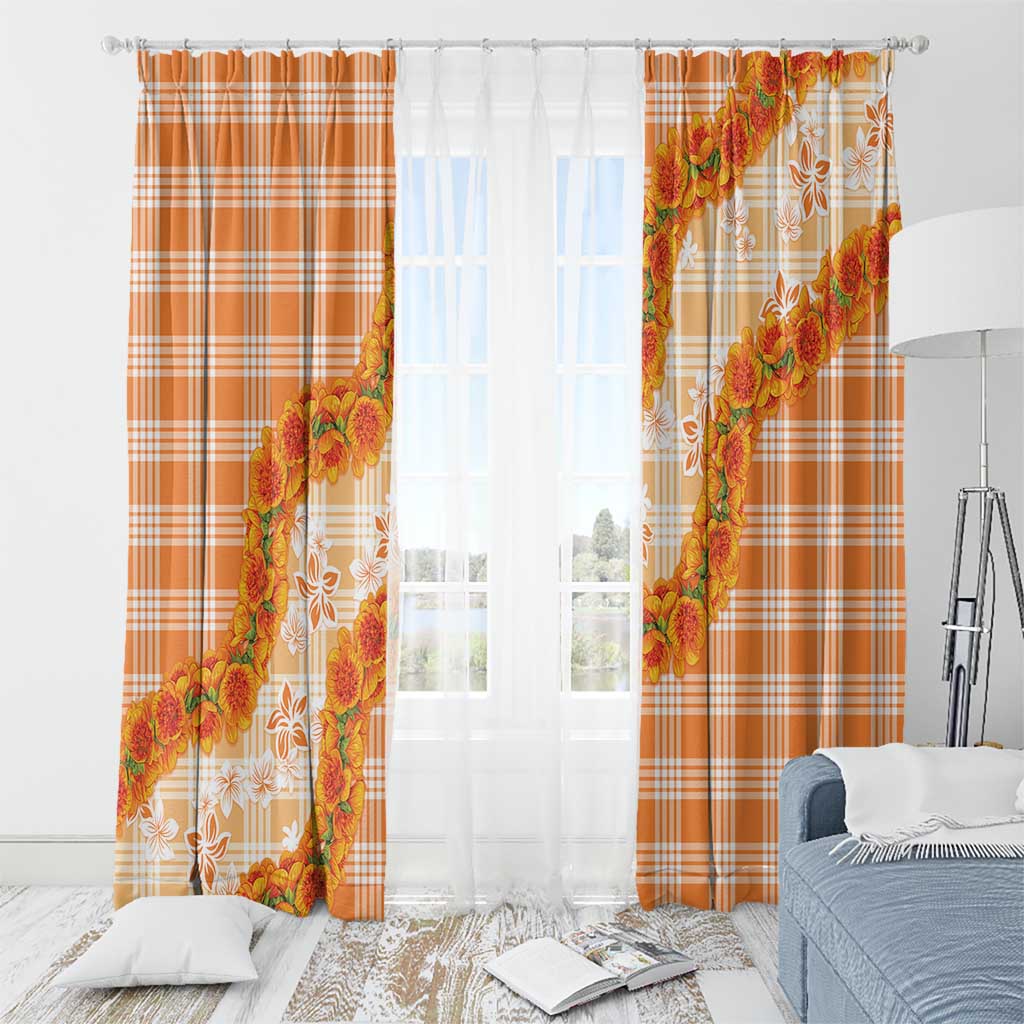 Orange Hawaii Palaka Window Curtain Hawaiian Ilima Lei LT05 - Polynesian Pride