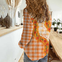 Orange Hawaii Palaka Women Casual Shirt Hawaiian Ilima Lei