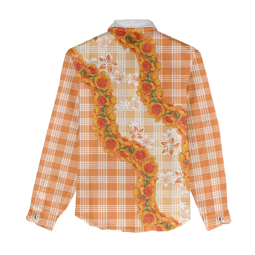 Orange Hawaii Palaka Women Casual Shirt Hawaiian Ilima Lei