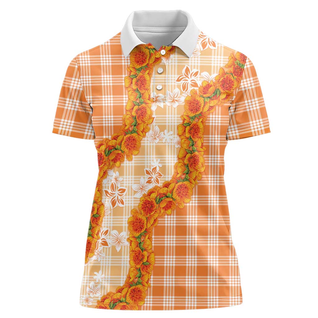 Orange Hawaii Palaka Women Polo Shirt Hawaiian Ilima Lei LT05 Female Orange - Polynesian Pride