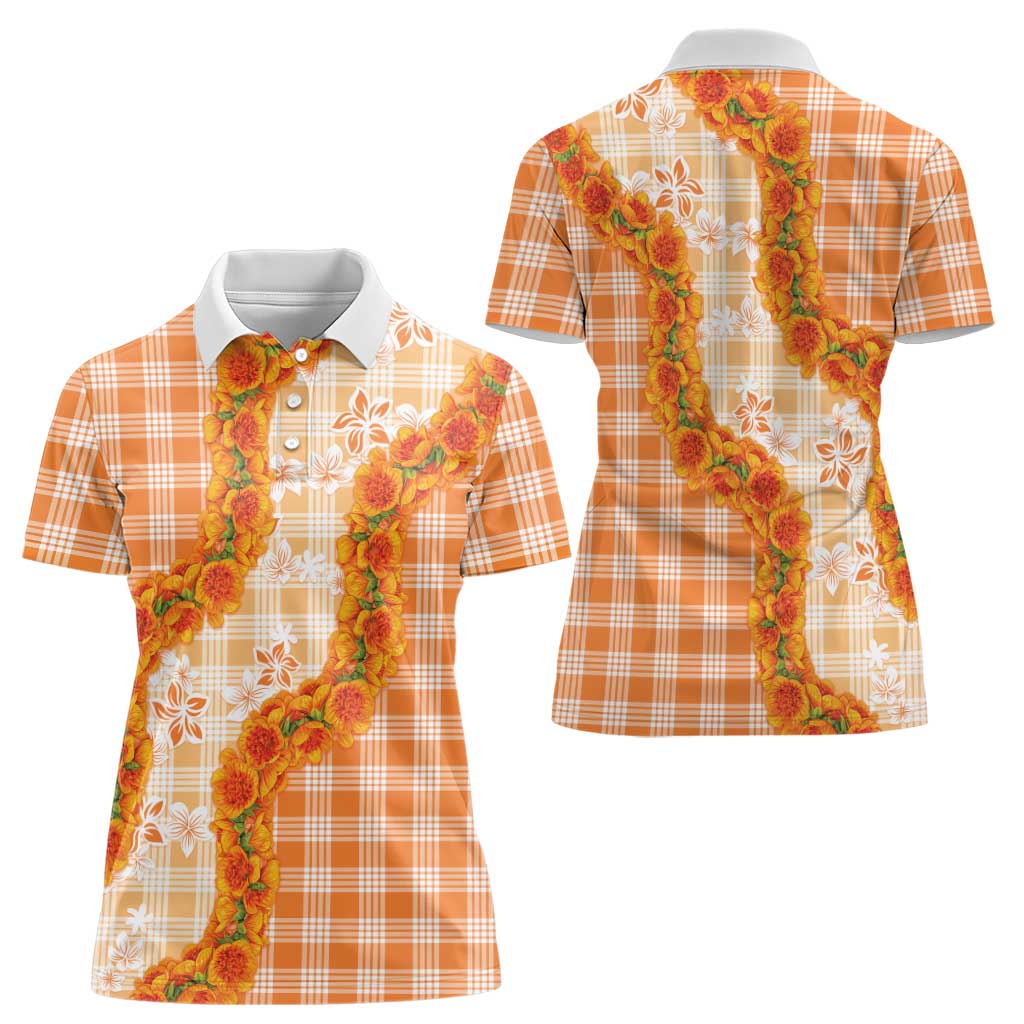 Orange Hawaii Palaka Women Polo Shirt Hawaiian Ilima Lei LT05 - Polynesian Pride